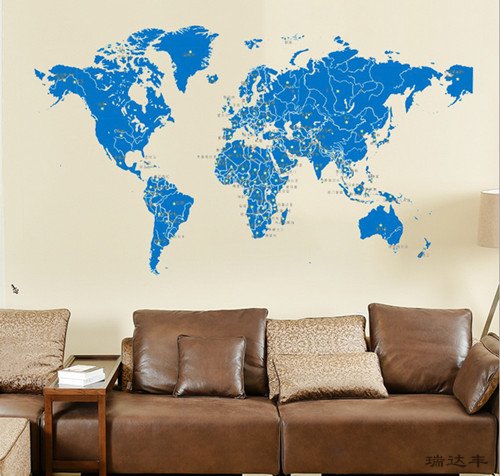 亚克力镜片世界地图版蓝色装修效果图